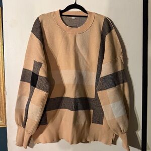 Men's Tan and Black Plaid Sweater